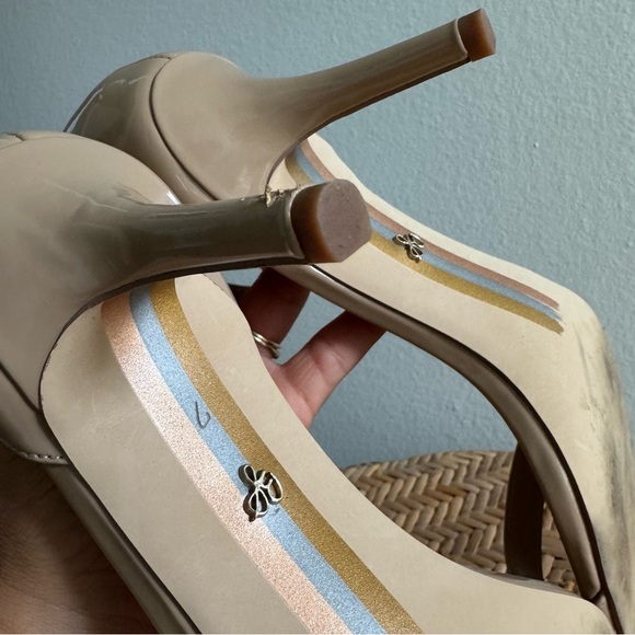 Sam Edelman Patti Ankle Strap Sandal Nude Soft Beige Patent Size 7 - Picture 7 of 16